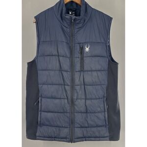 Spyder Vest Mens Large Navy Black Frontier Puffer Full Zip Lightweight READ